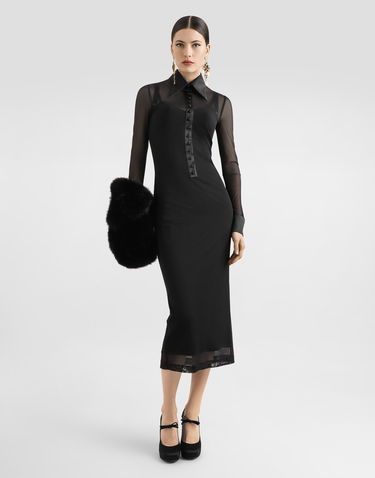 Šaty Dolce & Gabbana Dolce & Gabbana Tulle Shirt Dress with Satin Details Čierna | F6TRGTFLREYN0000, 1