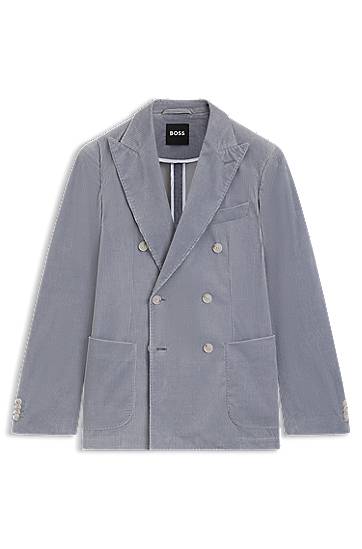 Bunda BOSS Slim-fit Stretch-Cotton Corduroy Blazer Šedá | 50551597