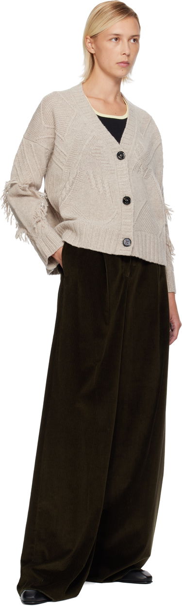 Sveter Max Mara Weekend Max Mara Stallo V-Neck Fringe Knit Cardigan Béžová | 2525346052600, 3