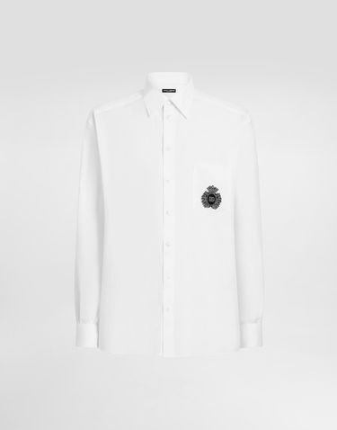 Košeľa Dolce & Gabbana Dolce & Gabbana Heraldic Patch Linen Shirt Biela | G5MS2ZFU4IKW0800, 0