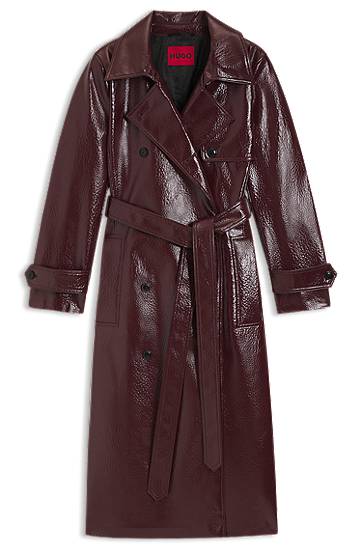Trenčkot BOSS Double-breasted trench coat in faux leather Vínová | 50554264