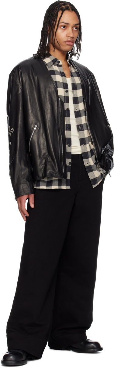 Bunda Mastermind WORLD Mastermind World Collarless Leather Jacket Čierna | MW25S14-BL012-700, 3