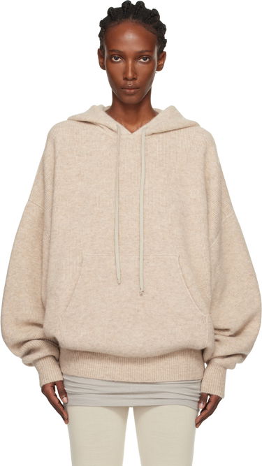 Mikina Rick Owens Concordians Hun Oversized Knitted Hoodie with Kangaroo Pocket Béžová | RO02E4660 KWP, 0
