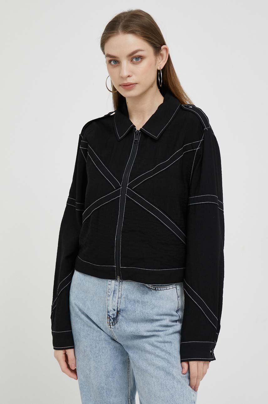 Bunda DKNY Crinkle Dressing Zipper Front Statement Jacket Čierna | P3DCTS02, 0
