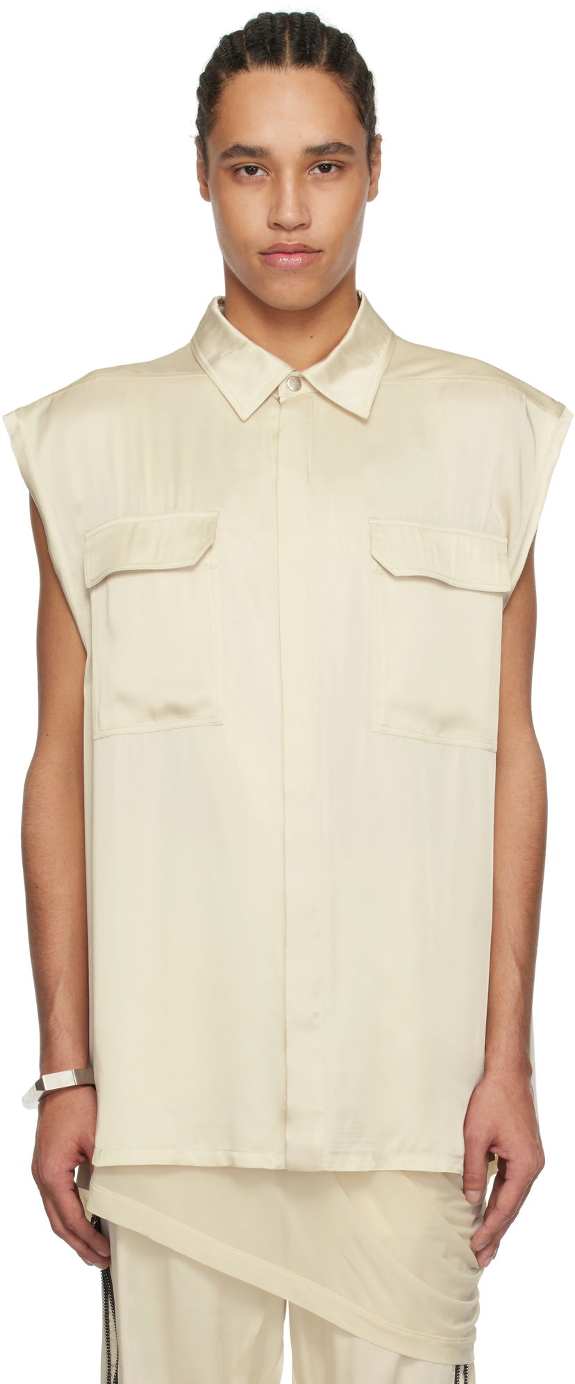 Košeľa Rick Owens Hollywood Jumbo SL Sleeveless Flap Pocket Overshirt Béžová | RR01E5239 SCH