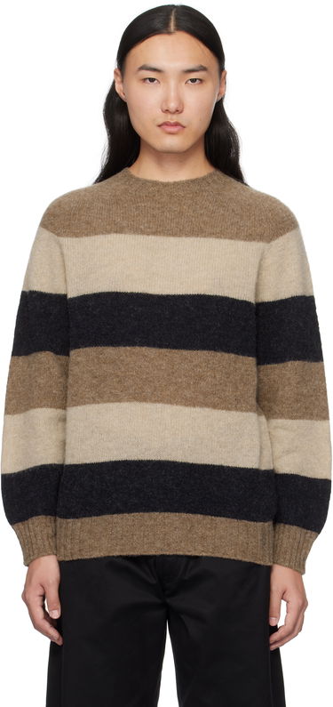 Sveter BEAMS BEAMS PLUS Crew Stripe Shaggy Sweater Hnedá | 38150197319, 0
