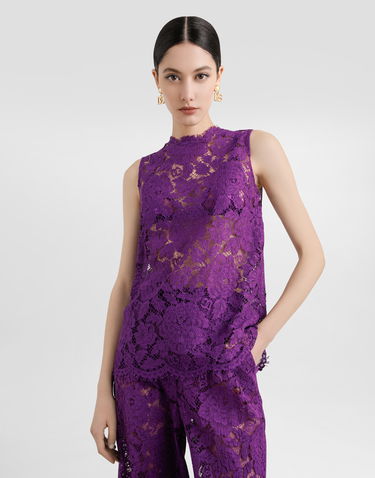 Tielko Dolce & Gabbana Dolce & Gabbana Cordonetto Floral Lace Sleeveless High-Neck Top Fialová | F73G9THLM7LF0571, 3