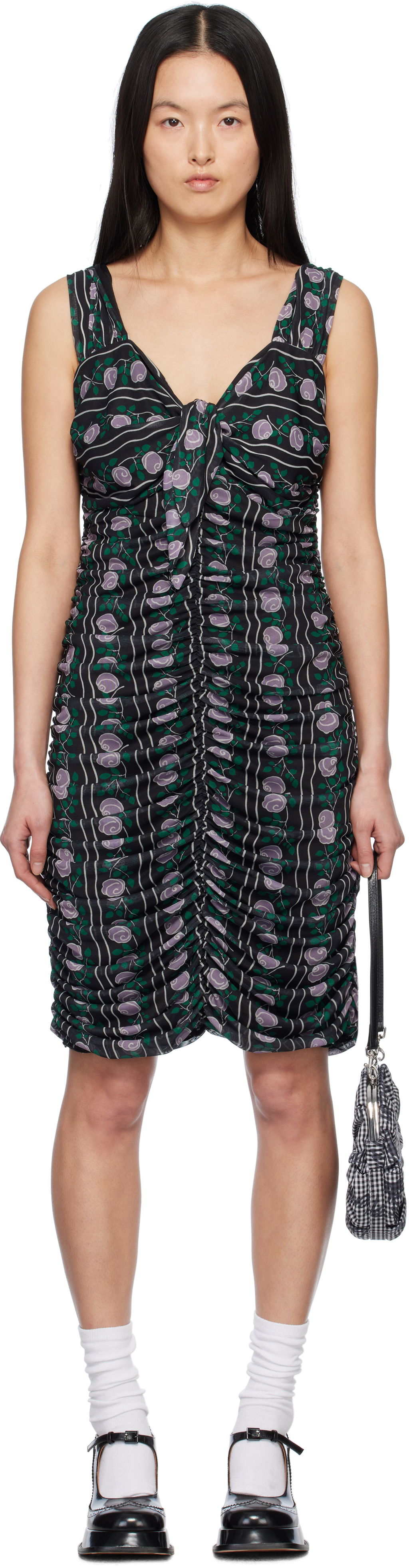 Šaty Anna Sui Anna Sui Rosetti Mesh Ruched Tie Midi Dress Čierna | 1125G70, 0
