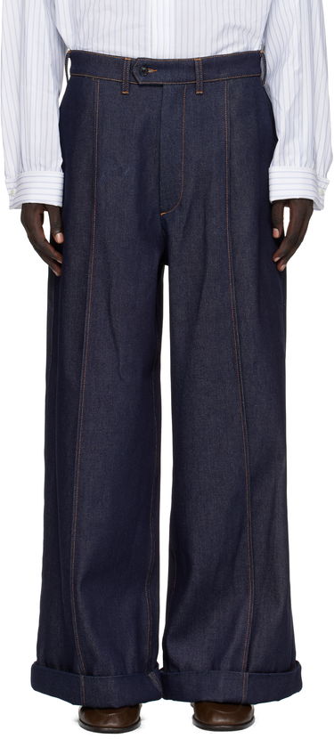 Džínsy HED MAYNER Hed Mayner Wide-Leg Cuffed Front Seam Jeans Navy | HMMB67035B-HB191, 0