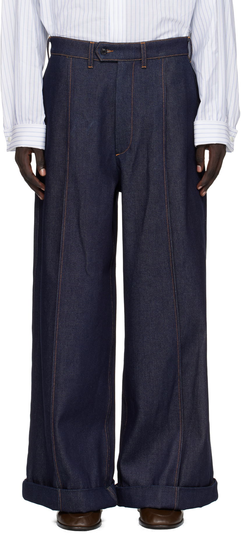 Džínsy HED MAYNER Hed Mayner Wide-Leg Cuffed Front Seam Jeans Navy | HMMB67035B-HB191