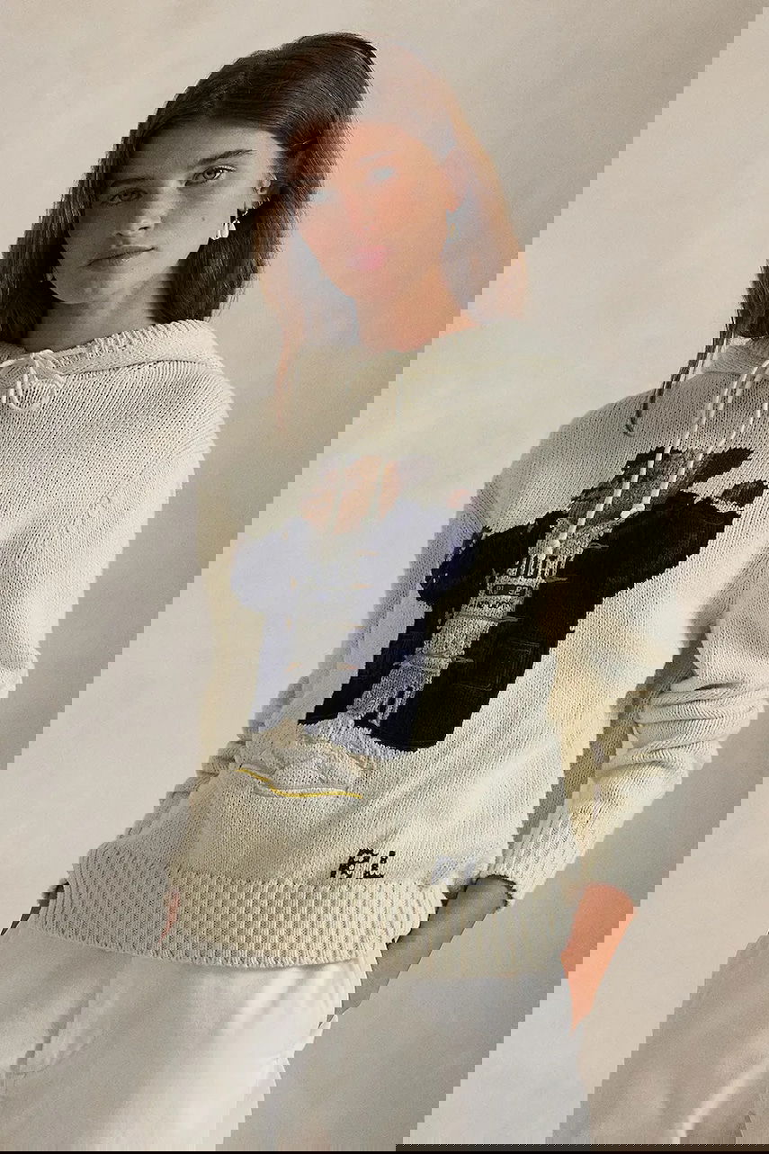 Mikina Polo by Ralph Lauren Polo Bear Duffle Coat Knit Hoodie with Linen Blend Biela | 211972802, 0