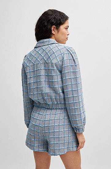Bomber bunda BOSS Tweed Cropped Jacket Modrá | 50518962, 1