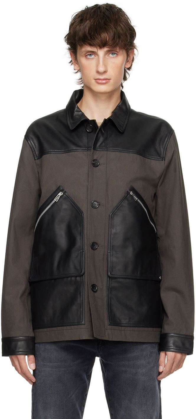 Bunda Paul Smith PS Paul Smith Paneled Leather Jacket Šedá | M2R-319YL-L21450, 0