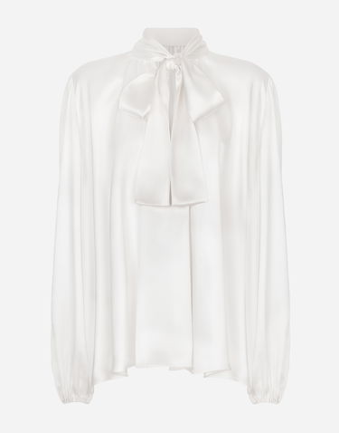 Košeľa Dolce & Gabbana Silk Tie Neck Blouse Biela | F5P96TFU1NUW0800, 0