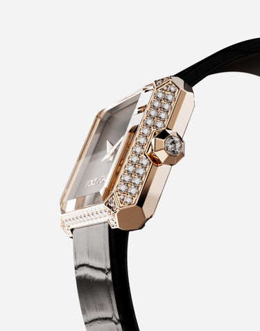 Hodinky Dolce & Gabbana Diamond-Set Gold Faceted Case Watch with Croc-Embossed Leather Strap Čierna | WWJC2GXSB01N0000, 1