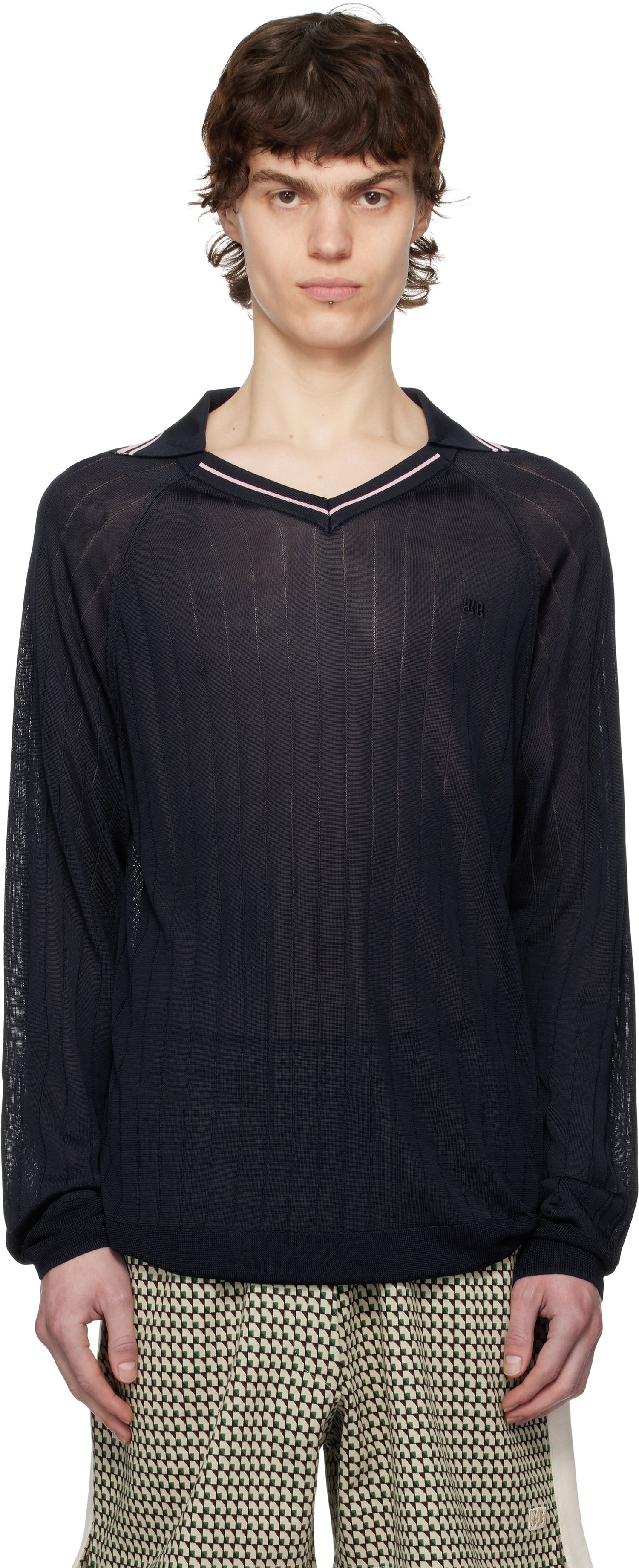 Sveter Wales Bonner Wales Bonner Roots Knit Polo Navy | MS25KN33-KN08-599 BRIGHT RAYON, 0