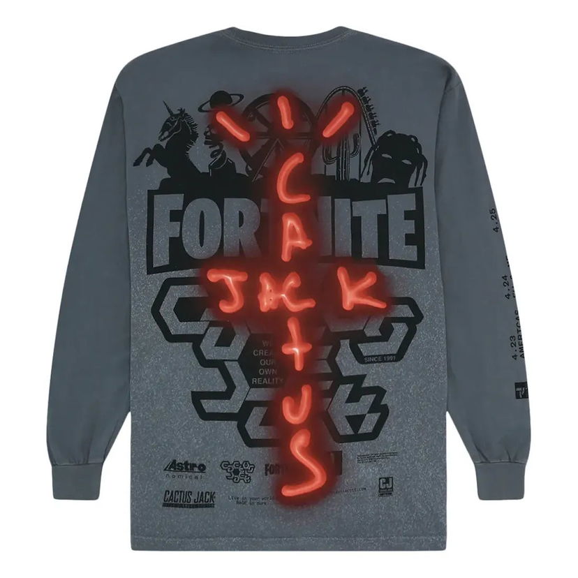 Tričko Cactus Jack by Travis Scott Travis Scott Back Bling Long Sleeve T-Shirt Šedá | TC-370