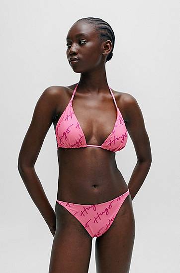 Plavky BOSS HUGO Quick-Dry Triangle Bikini Top with Handwritten Logos Ružová | 50510799, 1