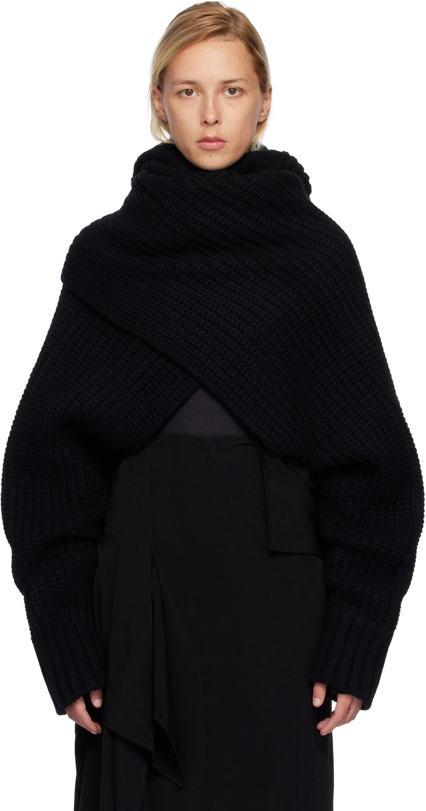 Sveter sacai Oversized Wool Knit Crossover Turtleneck Čierna | 25-08201