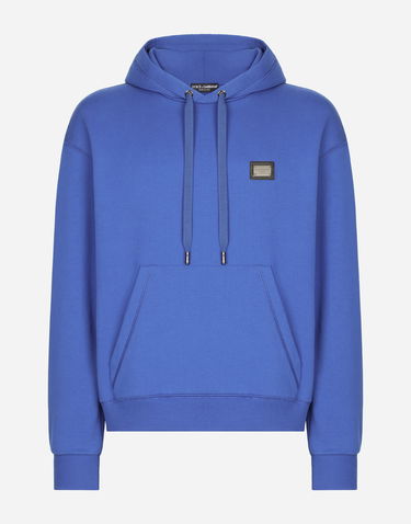 Mikina Dolce & Gabbana Jersey Hoodie With Branded Tag Modrá | G9ZU0TG7F2GBA232, 0