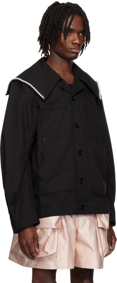 Bunda Simone Rocha Simone Rocha Beaded Sailor Collar Workwear Jacket Čierna | 6120B 1074, 1