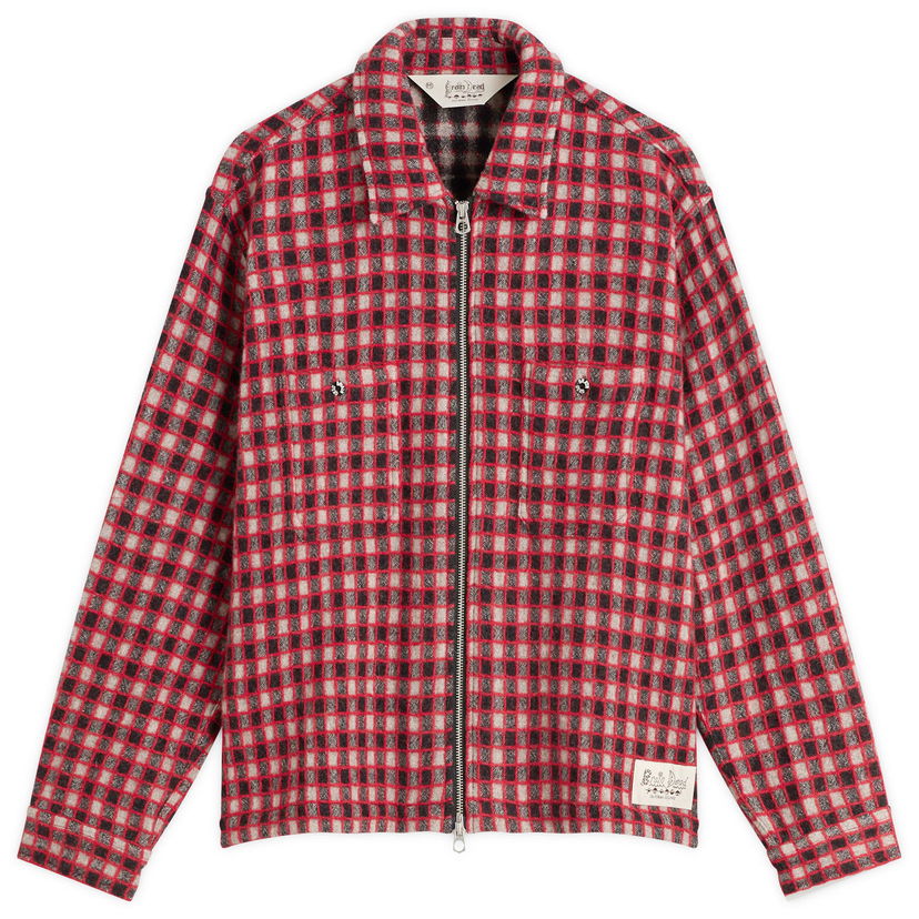 Košeľa Brain Dead Brain Dead Check Mate Flannel Zip Shirt, Size Large Červená | BDF25T160047-BML