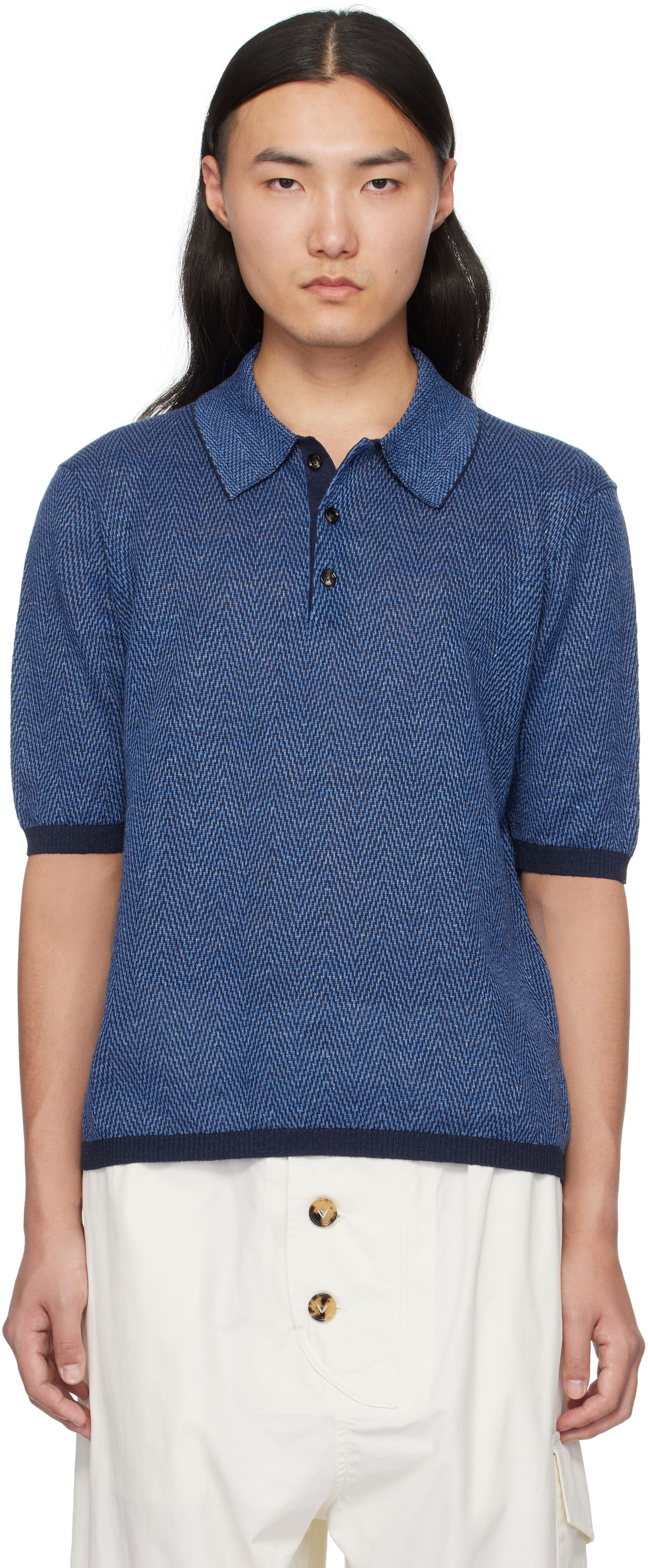 Polo tričko Bottega Veneta Bottega Veneta Chevron Knit Linen Polo Modrá | 809716V4VW04443, 0