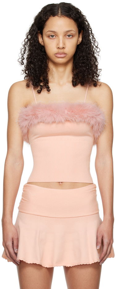 Tielko GUIZIO Guizio Feather Trim Knit Camisole Ružová | R24602S011, 0