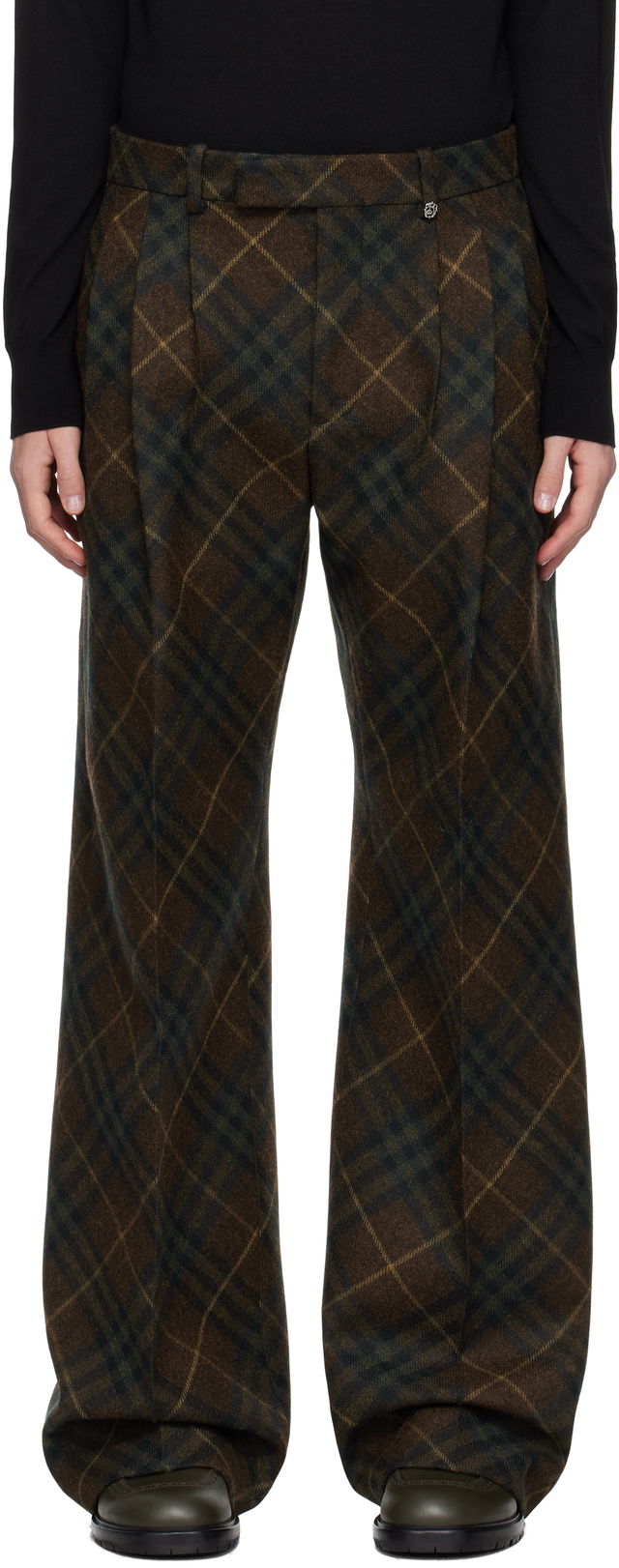 Pleated Check Wool Tailored Trousers