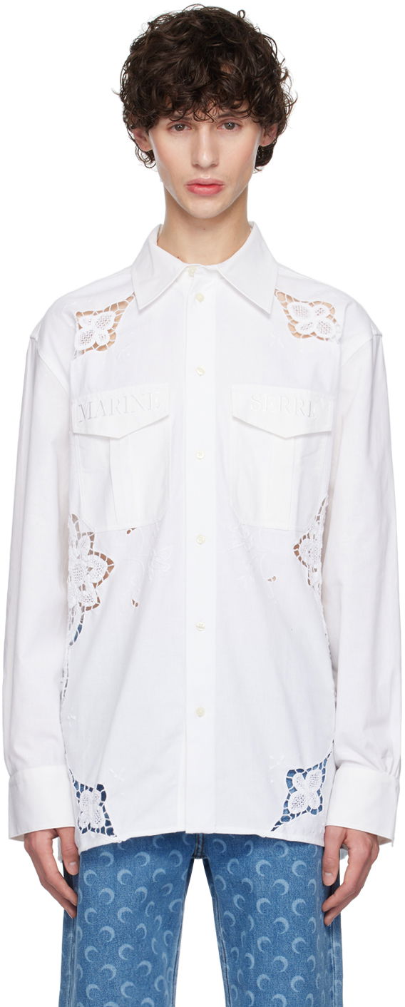 Košeľa Marine Serre Upcycled Twin Pocket Shirt With Lace Biela | USI022A UWOV0045, 0