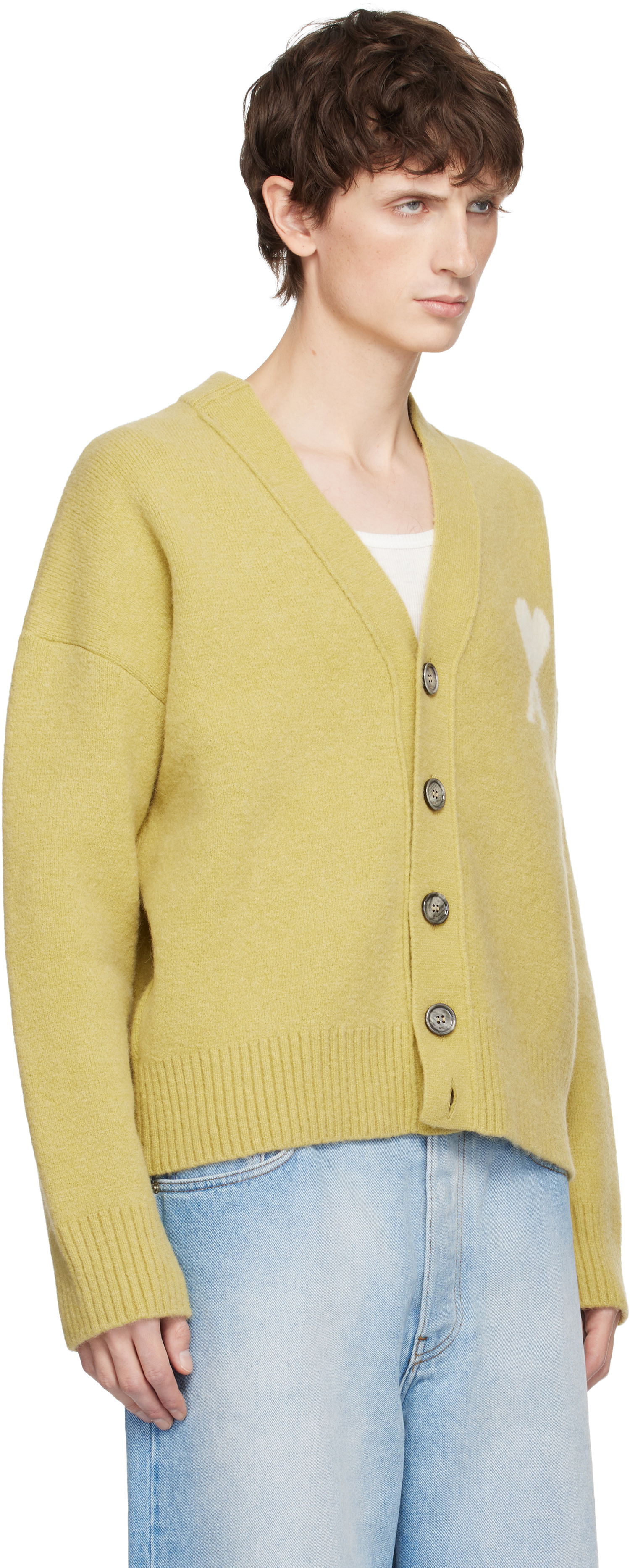 Sveter AMI Alpaca Ami De Coeur Cardigan Žltá | H25UKC365.KN0135, 1