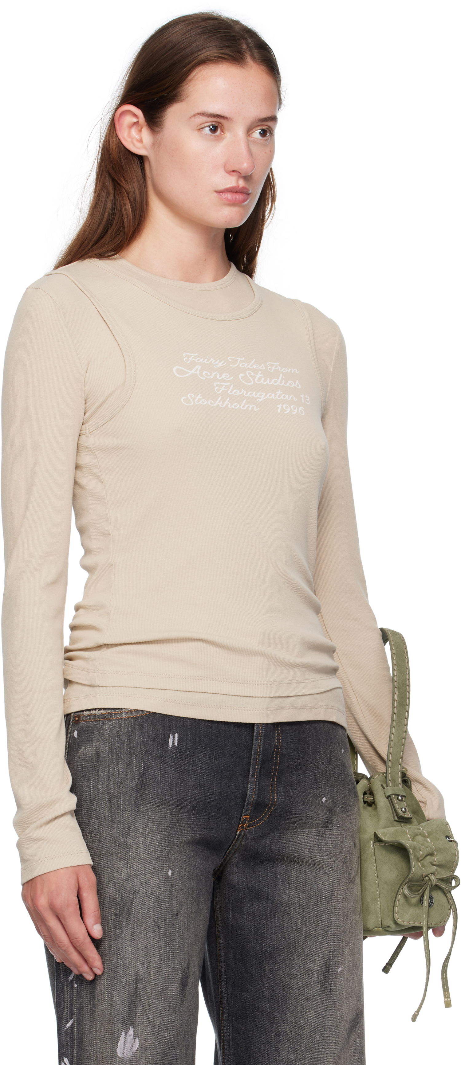 Tričko Acne Studios Acne Studios Layered Long Sleeve T-Shirt Béžová | AL0491-, 1