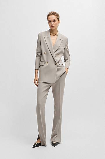 Nohavice BOSS High-Waisted Straight-Leg Trousers Šedá | 50518860, 1