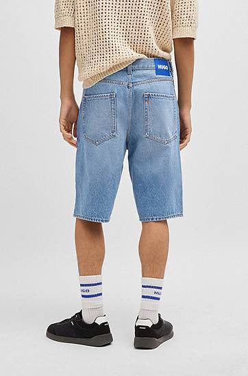 Šortky BOSS Stonewashed Denim Straight-Fit Shorts Modrá | 50539816, 1