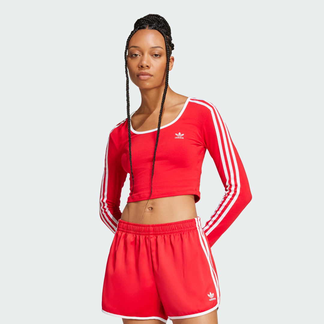Crop Top adidas Performance Adicolor 3-Stripes Crop Long Sleeve Top Červená | JD4626, 0