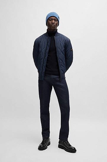 Sveter BOSS Regular-Fit Cotton-Cashmere Rollneck Sweater Navy | 50527573, 1