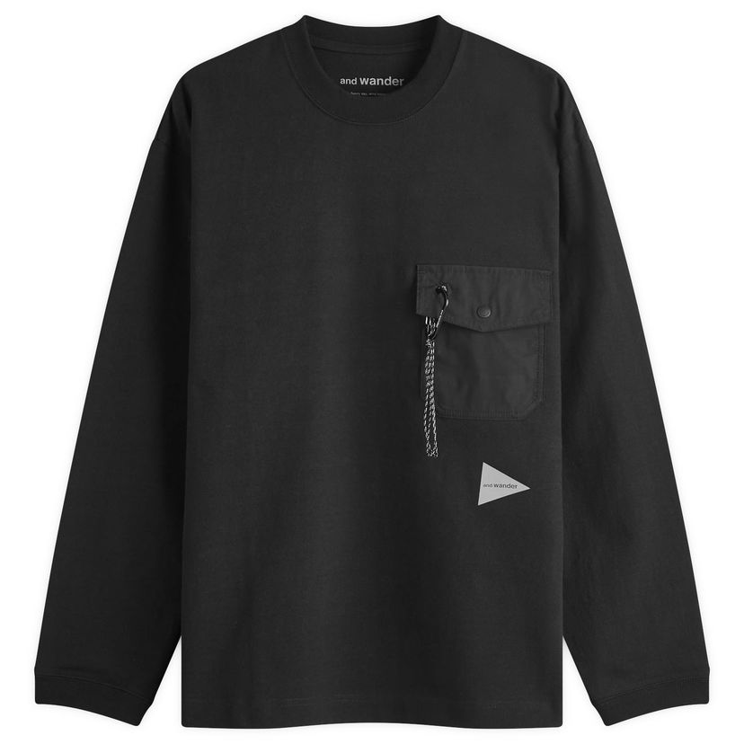 Tričko and wander Heavy Cotton Long Sleeve Pocket T-Shirt Čierna | 5744284166-010