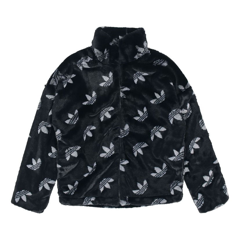 Bomber bunda adidas Originals Originals Logo Stand Collar Faux Fur Jacket Čierna | HI4656