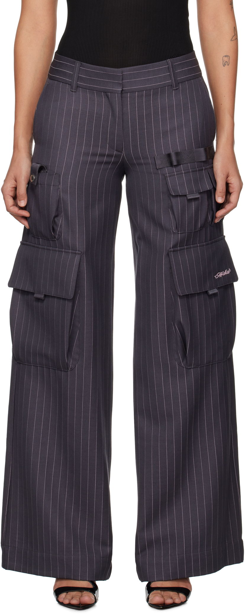 Cargo nohavice Off-White Pinstripe Toybox Cargo Pants Šedá | OWCF017F24FAB002073B