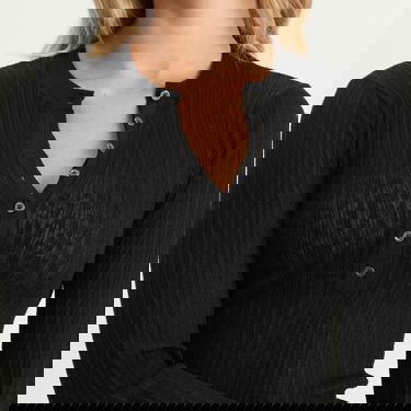 Sveter SKIMS Sheer Knit Long Sleeve Henley Top, Size Large Čierna | LS-LST-10128W-ONX, 5