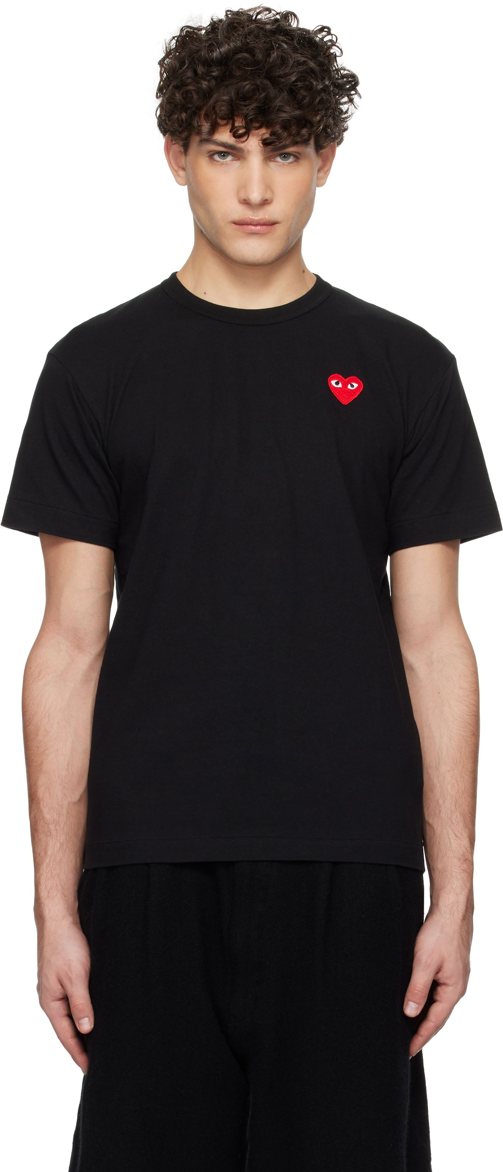 Black T-Shirt with Red Heart Patch