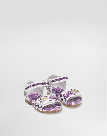 Doplnky Dolce & Gabbana Dolce & Gabbana Majolica-Print Leather Sandals Biela | D20099AV210I03TN, 1