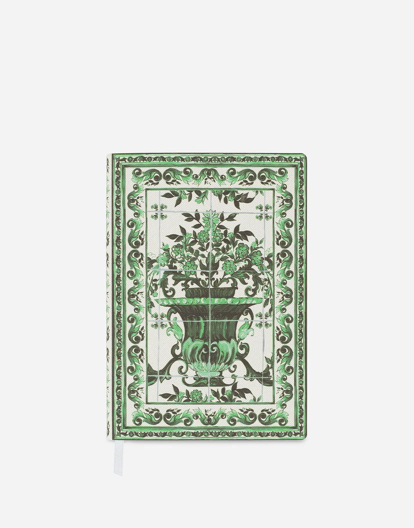 Kniha a časopis Dolce & Gabbana Medium Blank Notebook with Ornate Floral Vase Tile-Print Textile Cover Zelené | TCC025TCAE7UV003