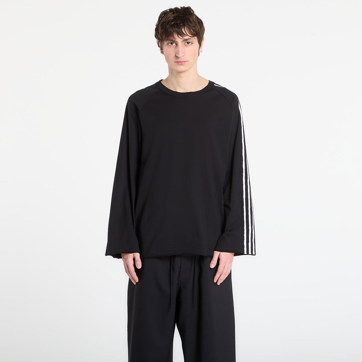 Tričko Y-3 Y-3 Raw Edge 3 Stripes Long Sleeve T-Shirt Čierna | KQ9795, 0