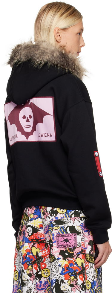 Mikina Chopova Lowena Chopova Lowena Faux Fur Trim Patchwork Zip Hoodie Čierna | 5264, 2