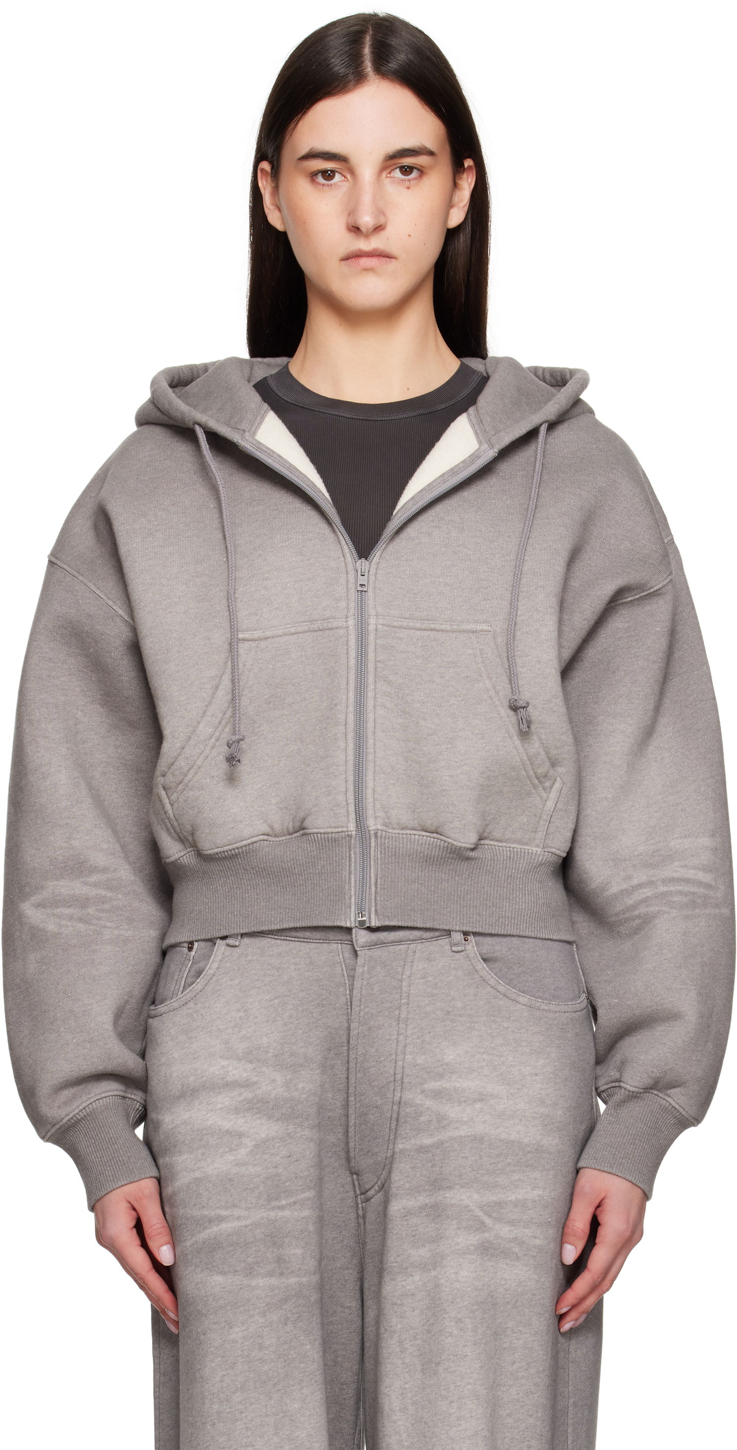 Mikina Acne Studios Acne Studios Cropped Zip Hoodie Šedá | AI0159-, 0
