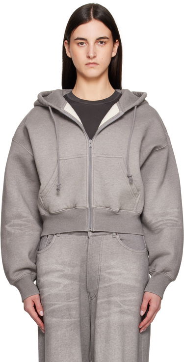 Mikina Acne Studios Acne Studios Cropped Zip Hoodie Šedá | AI0159-, 0