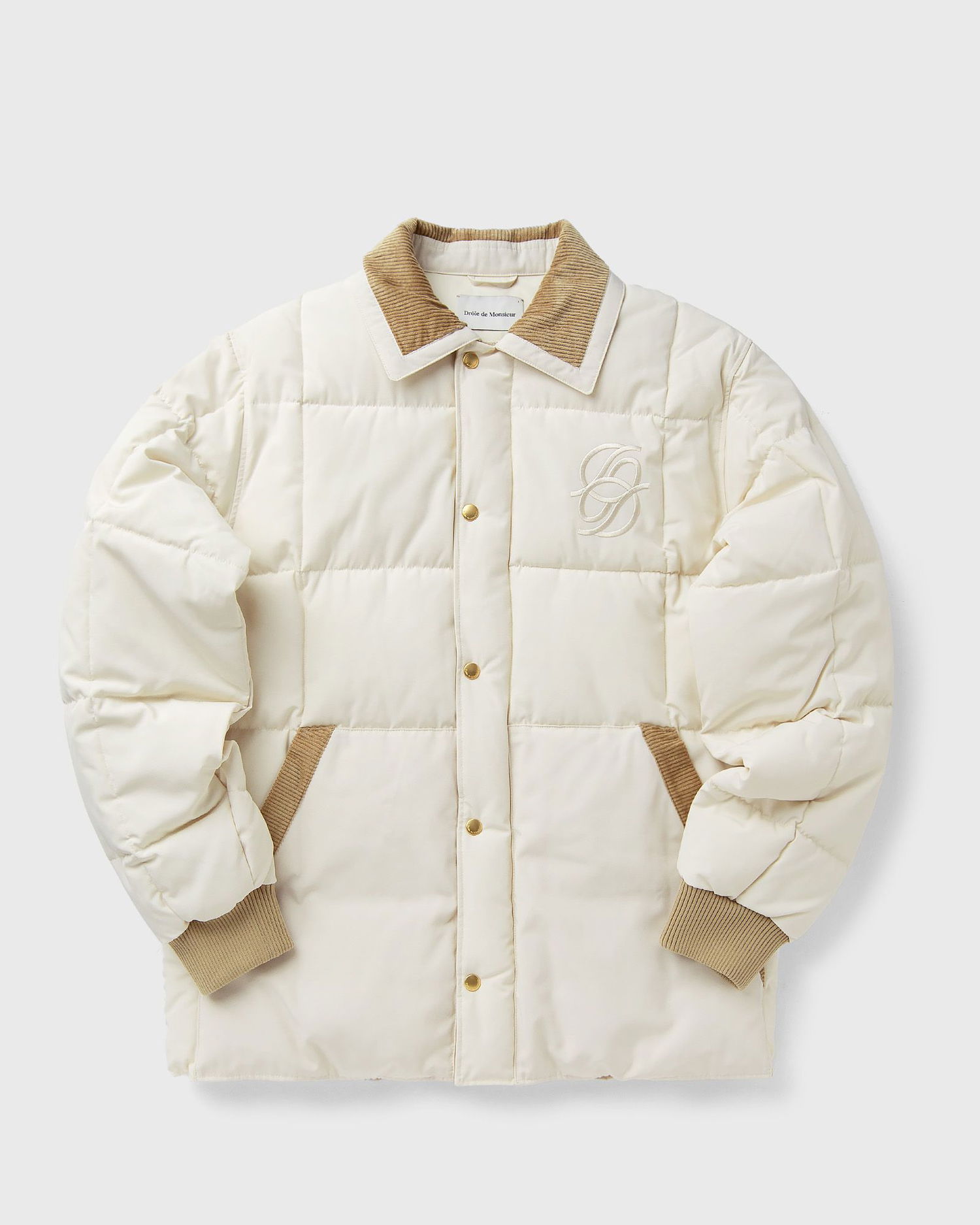 Prešívaná bunda Drôle de Monsieur Quilted Jacket with Embroidered Logo and Corduroy Collar Béžová | I-CT139-PL163-OW, 0