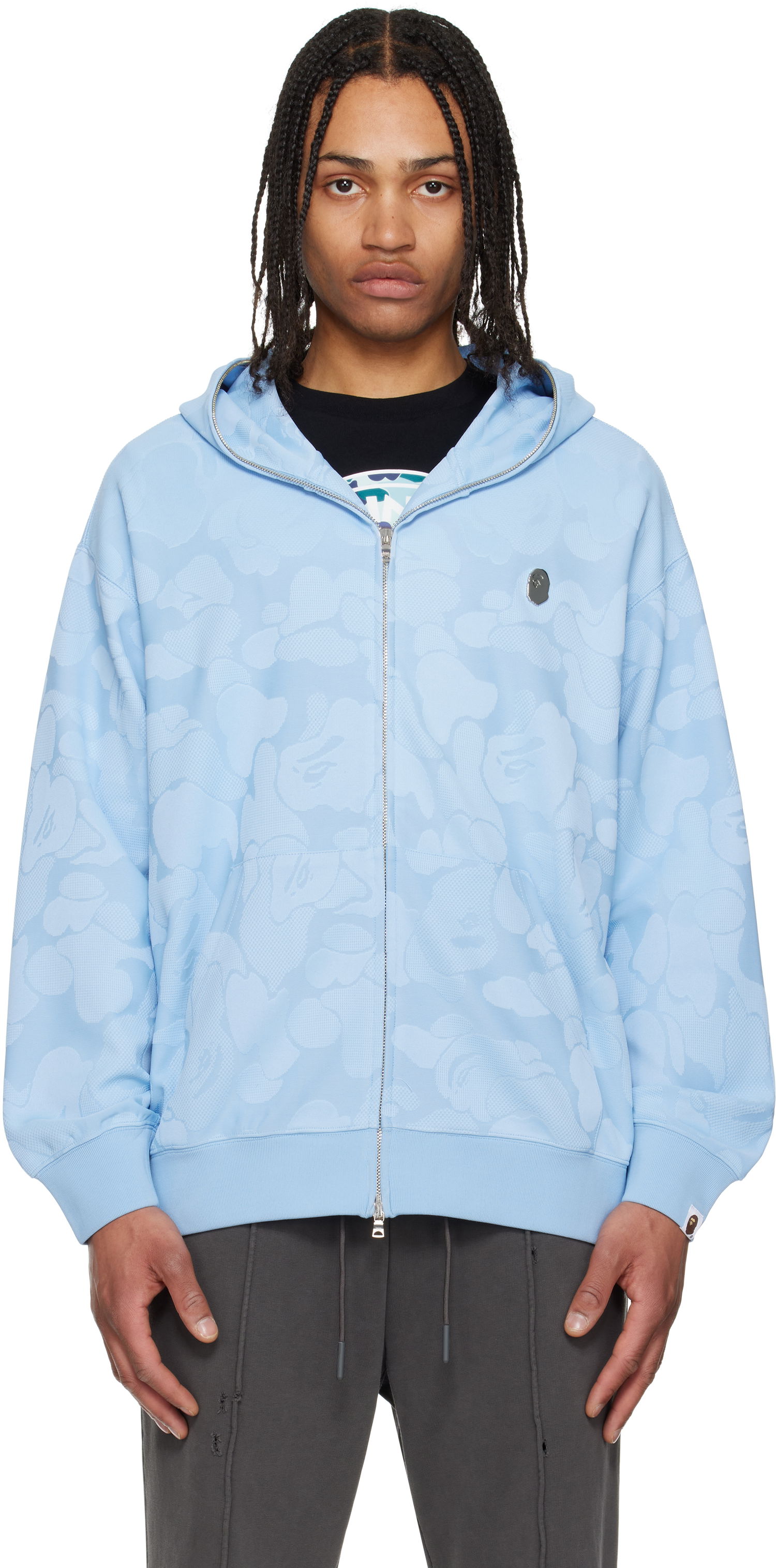Mikina BAPE A Bathing Ape Camo Jacquard Zip Hoodie Modrá | 001ZPL301302M, 0