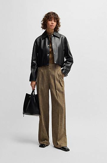 Bomber bunda BOSS Cropped Leather Jacket Čierna | 50535759, 1